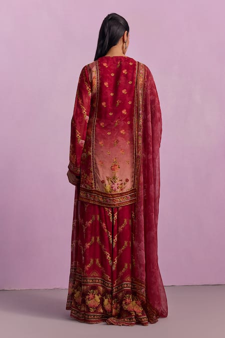 Shop Kalista Red Viscose, Georgette Sequins, Beads Anaisha Garden Print Kurta Sharara Set at Aza Fashions Shop_Kalista_Red Viscose, Georgette Sequins, Beads Anaisha Garden Print Kurta Sharara Set _at_Aza_Fashions