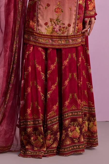 Kalista Red Viscose, Georgette Sequins, Beads Anaisha Garden Print Kurta Sharara Set Online at Aza Fashions Kalista_Red Viscose, Georgette Sequins, Beads Anaisha Garden Print Kurta Sharara Set _Online_at_Aza_Fashions