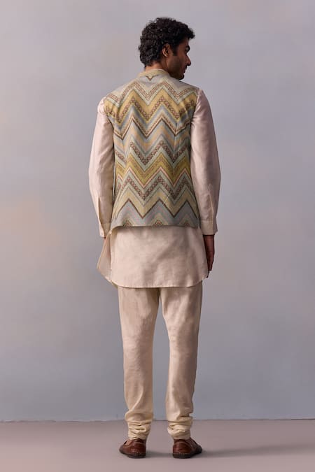 Kalista Green Printed Kurta Set With Bundi 