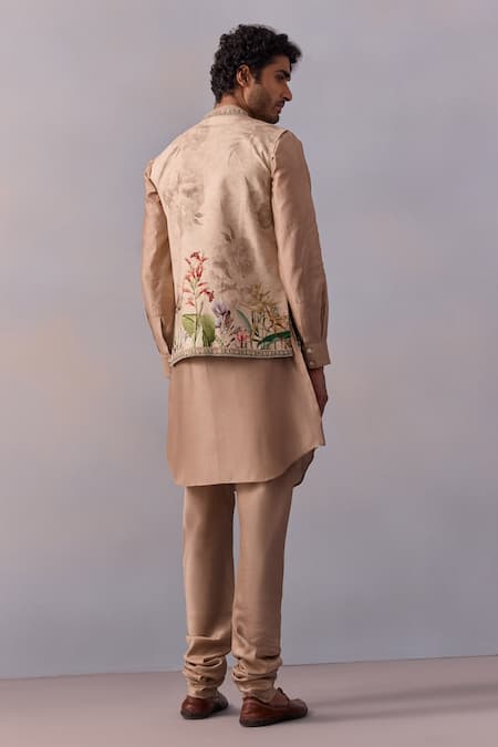 Kalista Fawn Brown Printed Kurta Set With Bundi 