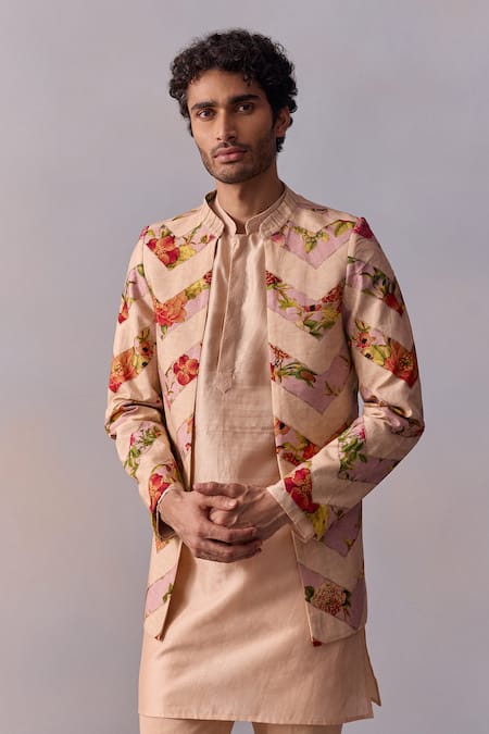 Buy_Kalista_Ivory Chanderi, Viscose, Silk, Twill Embroidery Ojas Kurta Jacket Set _Online_at_Aza_Fashions