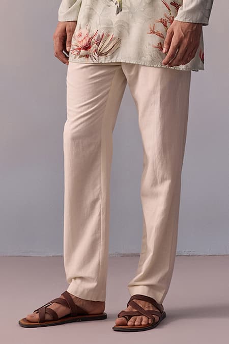 Shop_Kalista_Grey Viscose, Twill Embroidery Nasir Nature Print Kurta With Pant _Online_at_Aza_Fashions