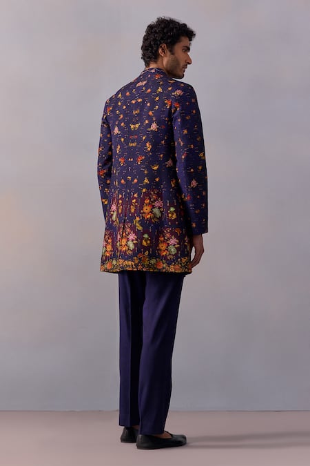 Kalista Vintage Floral Print Kurta Set With Achkan 