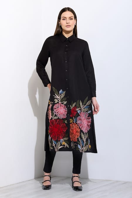 RANNA GILL Zinnia Floral Applique Work Tunic 