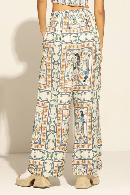 Shop RANNA GILL Multi Color Linen Isa Printed Wide Legged Pant at Aza Fashions Shop_RANNA GILL_Multi Color Linen Isa Printed Wide Legged Pant_at_Aza_Fashions