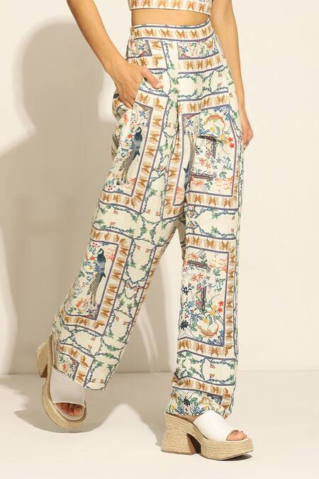 RANNA GILL Multi Color Linen Isa Printed Wide Legged Pant Online at Aza Fashions RANNA GILL_Multi Color Linen Isa Printed Wide Legged Pant_Online_at_Aza_Fashions