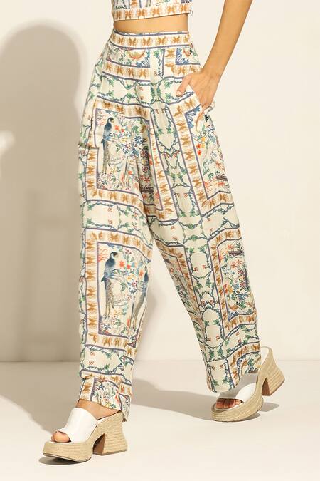 Buy RANNA GILL Multi Color Linen Isa Printed Wide Legged Pant Online at Aza Fashions Buy_RANNA GILL_Multi Color Linen Isa Printed Wide Legged Pant_Online_at_Aza_Fashions