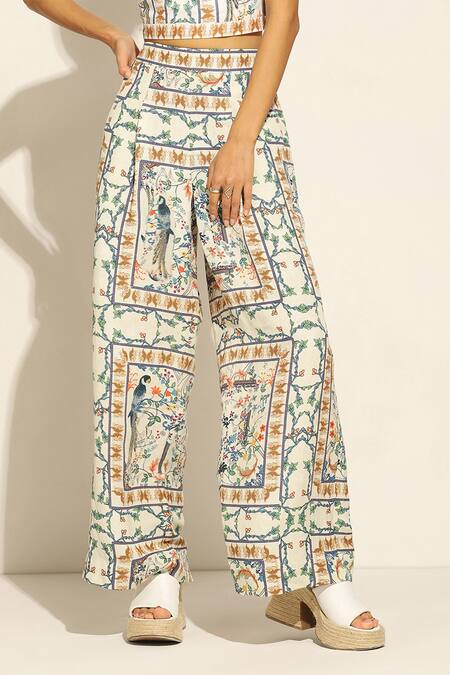 Shop RANNA GILL Multi Color Linen Isa Printed Wide Legged Pant Online at Aza Fashions Shop_RANNA GILL_Multi Color Linen Isa Printed Wide Legged Pant_Online_at_Aza_Fashions
