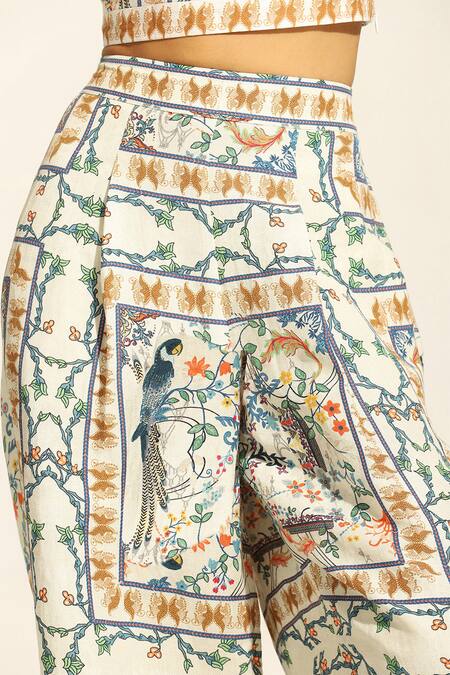RANNA GILL Multi Color Linen Isa Printed Wide Legged Pant at Aza Fashions RANNA GILL_Multi Color Linen Isa Printed Wide Legged Pant_at_Aza_Fashions