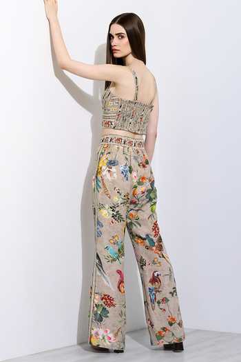 Shop RANNA GILL Beige Linen Sweetheart Neck Lia Montana Print Bustier at Aza Fashions Shop_RANNA GILL_Beige Linen Sweetheart Neck Lia Montana Print Bustier_at_Aza_Fashions