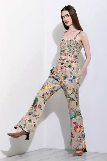 RANNA GILL Beige Linen Sweetheart Neck Lia Montana Print Bustier at Aza Fashions RANNA GILL_Beige Linen Sweetheart Neck Lia Montana Print Bustier_at_Aza_Fashions