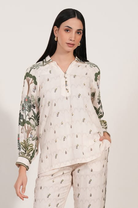 RANNA GILL Antonia Lantern Print Top 