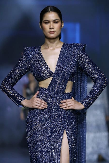 Ritika Mirchandani Reverie Geometric Era Embroidered Pre Draped Slit Saree With Blouse 