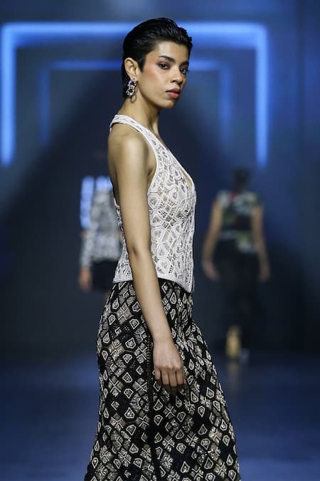 Ritika Mirchandani Mystic Galactic Embroidered Retro Waistcoat With Midi Skirt 
