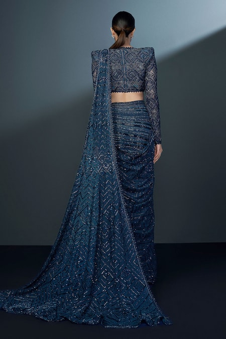 Ritika Mirchandani Stellar Synodic Bloom Embroidered Pre Draped Slit Saree With Blouse 