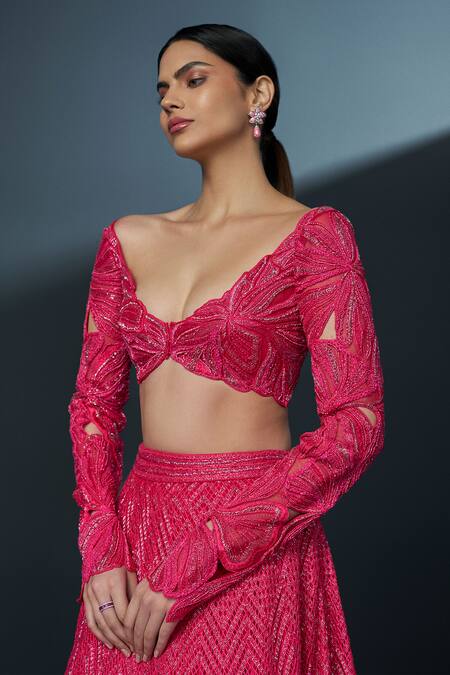 Buy Ritika Mirchandani Pink Net, Crepe Crystals, Beads, Embroidery Skybloom Bridal Lehenga Set Online at Aza Fashions Buy_Ritika Mirchandani_Pink Net, Crepe Crystals, Beads, Embroidery Skybloom Bridal Lehenga Set _Online_at_Aza_Fashions