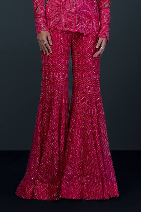 Buy Ritika Mirchandani Fuchsia Net, Georgette, Crepe Embroidery V-neck Araluen Kurta Sharara Set Online at Aza Fashions Buy_Ritika Mirchandani_Fuchsia Net, Georgette, Crepe Embroidery V-neck Araluen Kurta Sharara Set _Online_at_Aza_Fashions