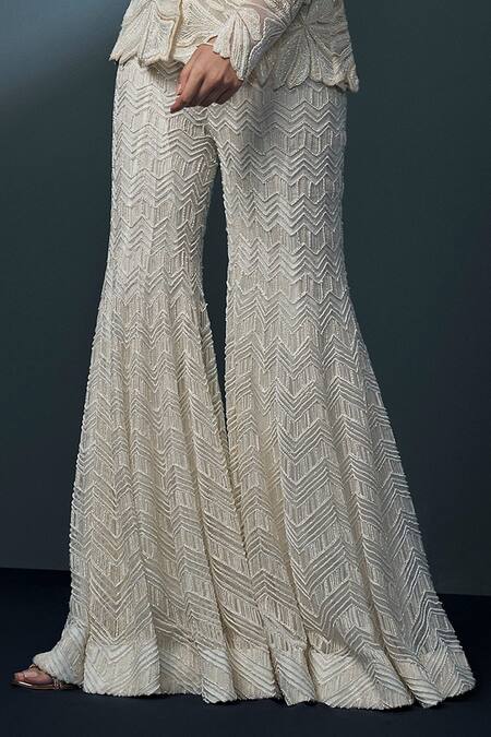 Ritika Mirchandani Ivory Net, Crepe, Georgette Embroidery, Araluen Jacket Kurta Sharara Set Online at Aza Fashions Ritika Mirchandani_Ivory Net, Crepe, Georgette Embroidery, Araluen Jacket Kurta Sharara Set _Online_at_Aza_Fashions