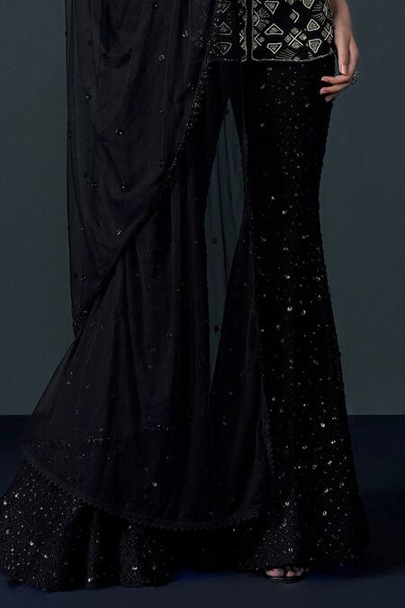 Buy Ritika Mirchandani Black Net, Crepe, Georgette Crystals, Beads, Caelum Short Kurta Sharara Set Online at Aza Fashions Buy_Ritika Mirchandani_Black Net, Crepe, Georgette Crystals, Beads, Caelum Short Kurta Sharara Set _Online_at_Aza_Fashions