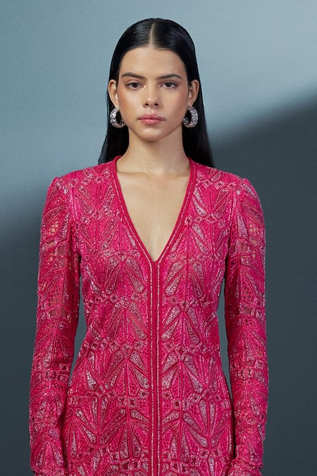 Ritika Mirchandani Pink Net, Crepe, Georgette Rosalyn Mandarin Pattern Kurta And Dhoti Pant Set Online at Aza Fashions Ritika Mirchandani_Pink Net, Crepe, Georgette Rosalyn Mandarin Pattern Kurta And Dhoti Pant Set _Online_at_Aza_Fashions