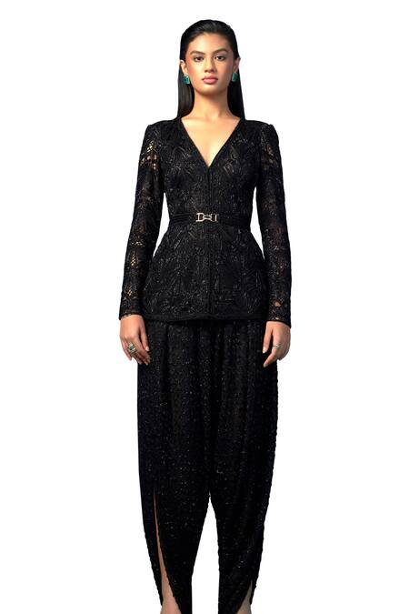 Buy Ritika Mirchandani Black Net, Crepe, Georgette Rosalyn Mandarin Pattern Kurta Dhoti Pant Set Online at Aza Fashions Buy_Ritika Mirchandani_Black Net, Crepe, Georgette Rosalyn Mandarin Pattern Kurta Dhoti Pant Set _Online_at_Aza_Fashions