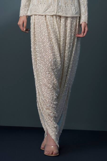 Ritika Mirchandani Ivory Net, Crepe, Georgette Crystals, Rosalyn Mandarin Kurta Dhoti Pant Set Online at Aza Fashions Ritika Mirchandani_Ivory Net, Crepe, Georgette Crystals, Rosalyn Mandarin Kurta Dhoti Pant Set _Online_at_Aza_Fashions