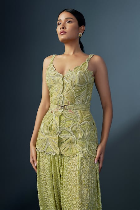 Shop Ritika Mirchandani Green Net, Crepe, Georgette Embroidery, Crystals, Aneeza Kurta Dhoti Pant Set at Aza Fashions Shop_Ritika Mirchandani_Green Net, Crepe, Georgette Embroidery, Crystals, Aneeza Kurta Dhoti Pant Set _at_Aza_Fashions