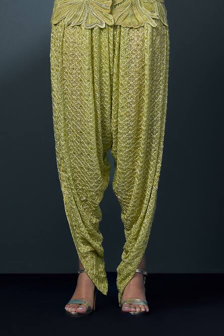 Ritika Mirchandani Green Net, Crepe, Georgette Embroidery, Crystals, Aneeza Kurta Dhoti Pant Set Online at Aza Fashions Ritika Mirchandani_Green Net, Crepe, Georgette Embroidery, Crystals, Aneeza Kurta Dhoti Pant Set _Online_at_Aza_Fashions