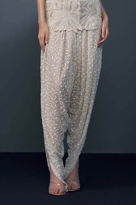 Ritika Mirchandani Ivory Net, Crepe, Georgette Embroidery, Aneeza Cutwork Kurta Dhoti Pant Set Online at Aza Fashions Ritika Mirchandani_Ivory Net, Crepe, Georgette Embroidery, Aneeza Cutwork Kurta Dhoti Pant Set _Online_at_Aza_Fashions