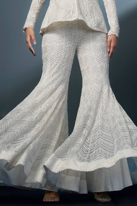 Ritika Mirchandani Ivory Net, Crepe, Aethra Geometric Mosaic Embroidered Jacket Kurta With Sharara Online at Aza Fashions Ritika Mirchandani_Ivory Net, Crepe, Aethra Geometric Mosaic Embroidered Jacket Kurta With Sharara _Online_at_Aza_Fashions