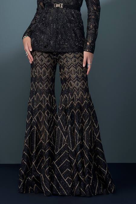 Ritika Mirchandani Black Net, Crepe, Georgette Isra Mosaic Embroidered Jacket Kurta Sharara Set Online at Aza Fashions Ritika Mirchandani_Black Net, Crepe, Georgette Isra Mosaic Embroidered Jacket Kurta Sharara Set _Online_at_Aza_Fashions