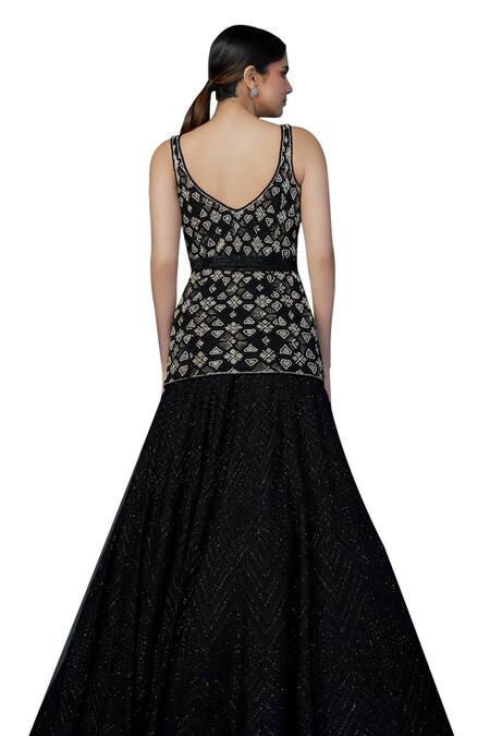 Ritika Mirchandani_Black Crepe Embellished Crystal Vespera Geometric Kurta With Mesh Lehenga _at_Aza_Fashions