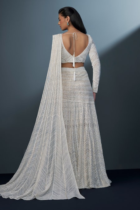 Ritika Mirchandani Ayla Embellished Cutwork Slit Pre-Draped Saree With Blouse 