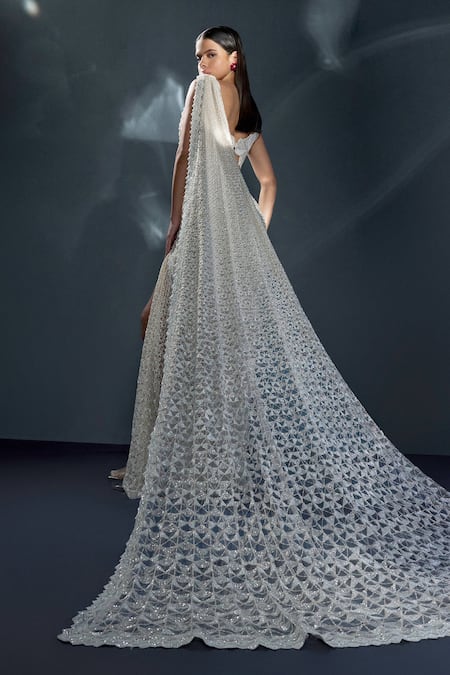 Ritika Mirchandani Astriona Cutwork Jaali Pre-Draped Saree With Applique Blouse 