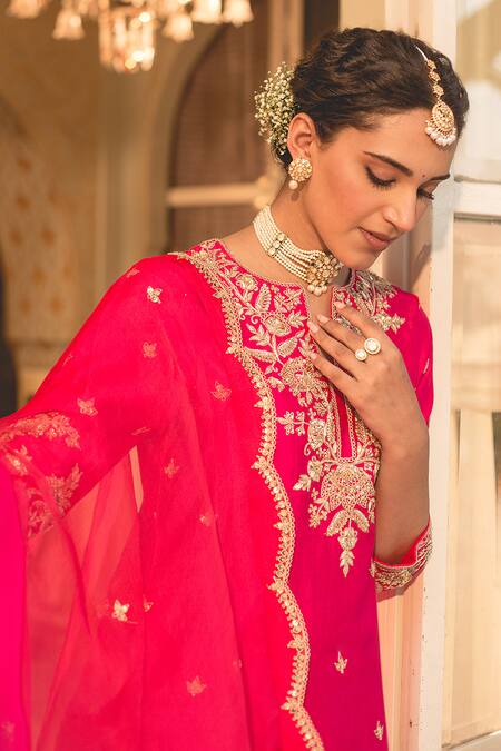 Surbhi Shah Pink Cotton, Kota Doria, Silk Pearls, Zari, Embroidery Split Kurta Skirt Set at Aza Fashions Surbhi Shah_Pink Cotton, Kota Doria, Silk Pearls, Zari, Embroidery Split Kurta Skirt Set _at_Aza_Fashions