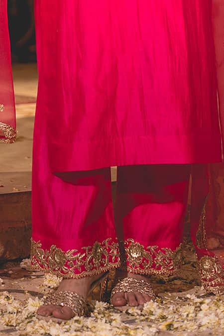 Buy_Surbhi Shah_Pink Cotton, Silk Embroidery, Zari Collared Zardozi Kurta Set _Online_at_Aza_Fashions