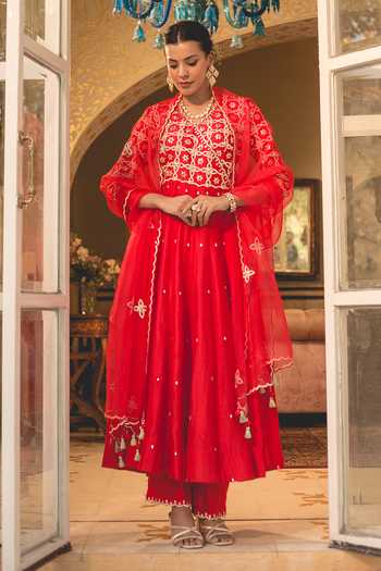 Buy Surbhi Shah Orange Cotton Gota Patti Embellished Angarkha Set Online at Aza Fashions Buy_Surbhi Shah_Orange Cotton Gota Patti Embellished Angarkha Set _Online_at_Aza_Fashions