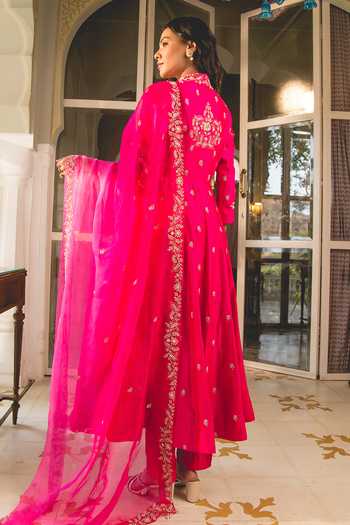 Surbhi Shah Floral Pearl Embroidered Angarkha & Pant Set