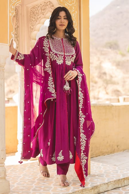 Surbhi Shah Chanderi Zardosi Embroidered Anarkali & Pant Set 