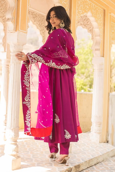 Surbhi Shah Chanderi Zardosi Embroidered Anarkali & Pant Set