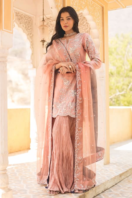 Surbhi Shah Zardosi Embroidered Kurta & Crush Sharara Set 