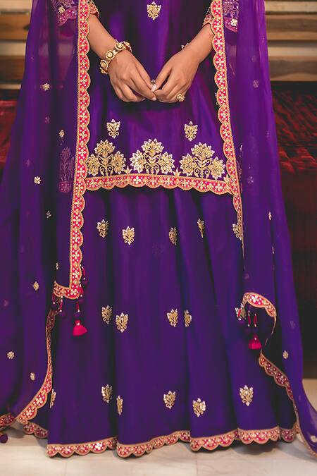 Surbhi Shah_Purple Organza, Spandex Embroidery, Tassels Split Marori Kurta And Sharara Set _Online_at_Aza_Fashions