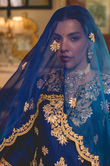 Shop Surbhi Shah Blue Organza, Spandex Gota Patti, Pearls Embroidered Short Kurta And Sharara Set Online at Aza Fashions Shop_Surbhi Shah_Blue Organza, Spandex Gota Patti, Pearls Embroidered Short Kurta And Sharara Set _Online_at_Aza_Fashions