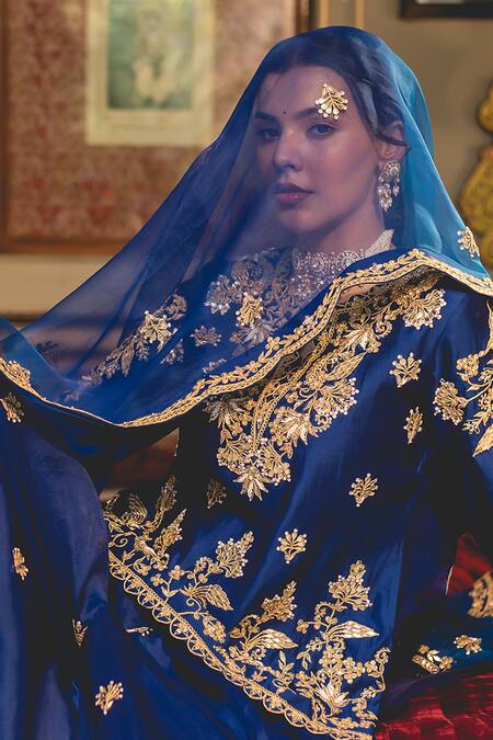 Surbhi Shah Blue Organza, Spandex Gota Patti, Pearls Embroidered Short Kurta And Sharara Set at Aza Fashions Surbhi Shah_Blue Organza, Spandex Gota Patti, Pearls Embroidered Short Kurta And Sharara Set _at_Aza_Fashions