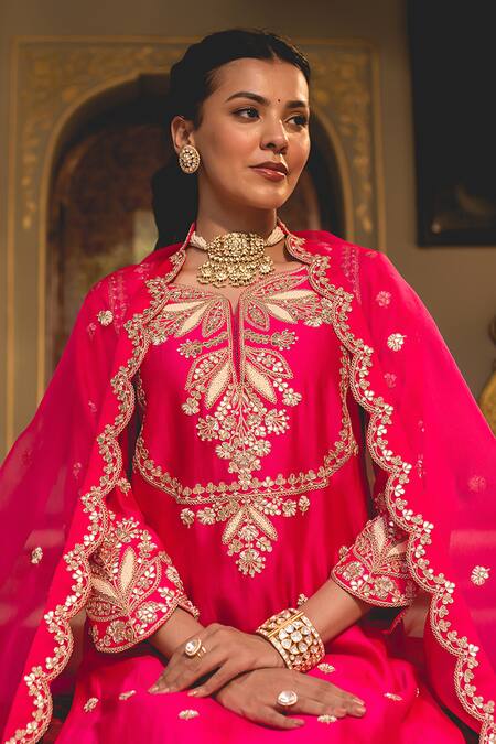 Buy Surbhi Shah Pink Silk, Spandex Pearls, Embroidery, Sequins Anchor Straight Kurta And Pant Set Online at Aza Fashions Buy_Surbhi Shah_Pink Silk, Spandex Pearls, Embroidery, Sequins Anchor Straight Kurta And Pant Set _Online_at_Aza_Fashions