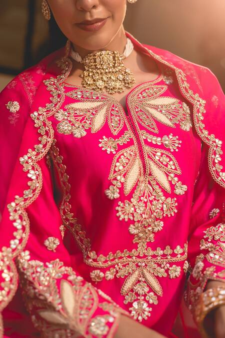 Surbhi Shah Pink Silk, Spandex Pearls, Embroidery, Sequins Anchor Straight Kurta And Pant Set at Aza Fashions Surbhi Shah_Pink Silk, Spandex Pearls, Embroidery, Sequins Anchor Straight Kurta And Pant Set _at_Aza_Fashions