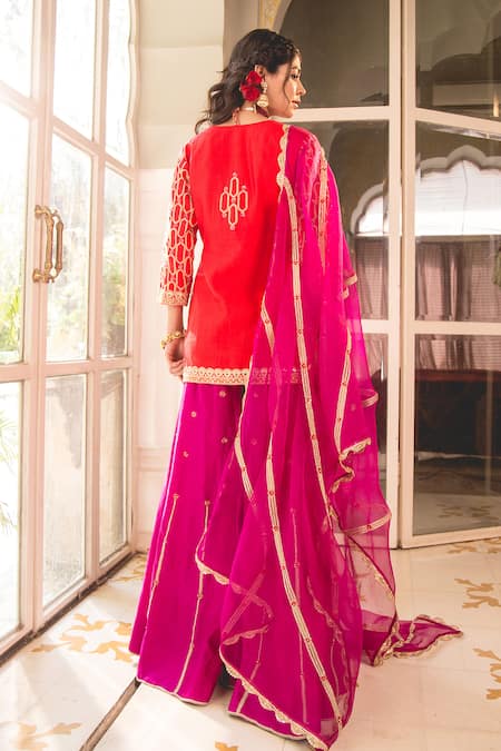 Surbhi Shah Cutdana Embroidered Short Kurta & Sharara Set