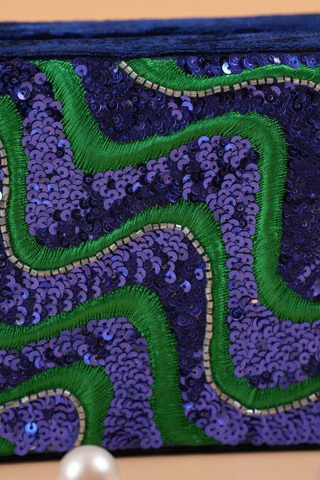 Buy Feza Bags Blue Embroidery Color Block Clutch Online at Aza Fashions Buy_Feza Bags_Blue Embroidery Color Block Clutch _Online_at_Aza_Fashions