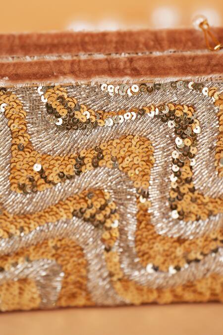 Shop_Feza Bags_Gold Embroidery Sequin Clutch _Online_at_Aza_Fashions