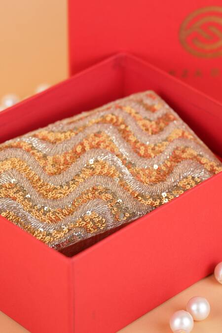 Feza Bags_Gold Embroidery Sequin Clutch _at_Aza_Fashions